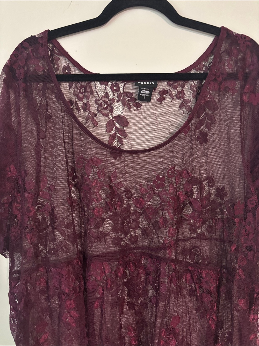 torrid Plum Floral Lace Tunic Top - Picture 2 of 8